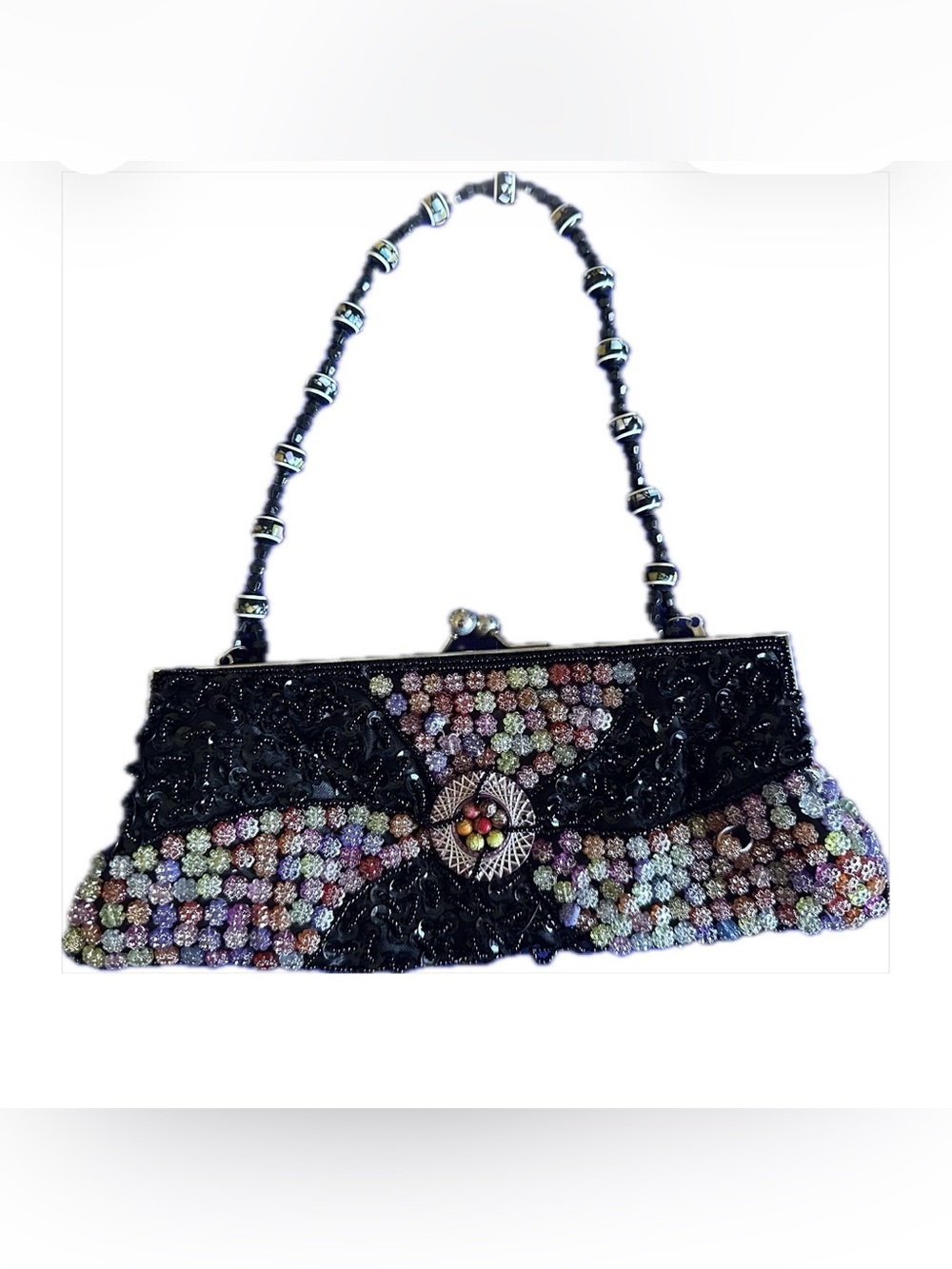 ✨ Vintage Beaded Evening Bag Floral Sequin Kiss Lock Clutch Purse